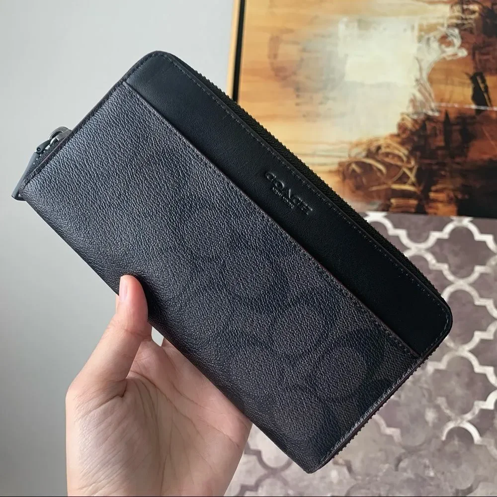 NWOT Coach ACCORDION WALLET (COACH F25517) BLACK Signature coated canvas logo